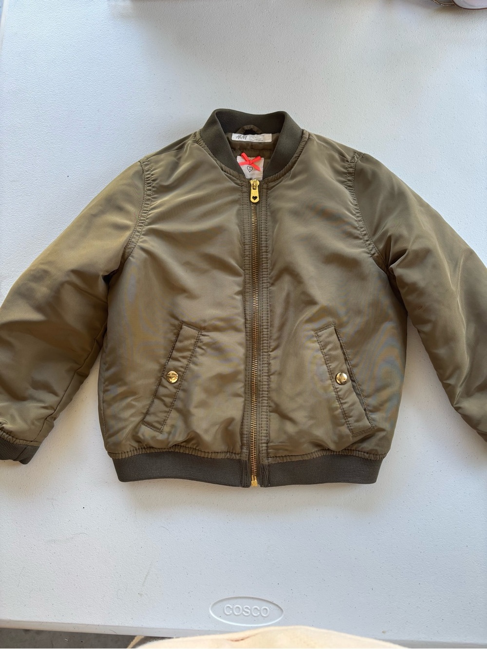 H&M Olive Green Kids Bomber Jacket with Gold Hardware